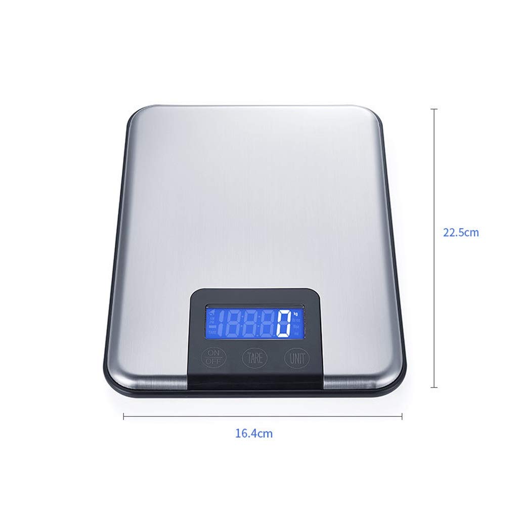 Elektronische Küchenwaage, 15 kg/33 lb, Edelstahlwaage, LCD-Display, digitale Waage for Lebensmittel, Obst, Silber (Size : 5kg/1g)