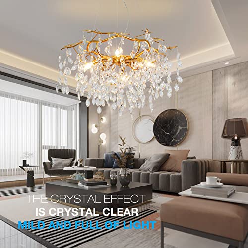 Lt-Vt Crystal Chandelier Modern Gold 28 Inch Chandeliers Lighting Tree Branch Dining Room Raindrop Chandelier Hanging Pendant Light Fixture #TOP3