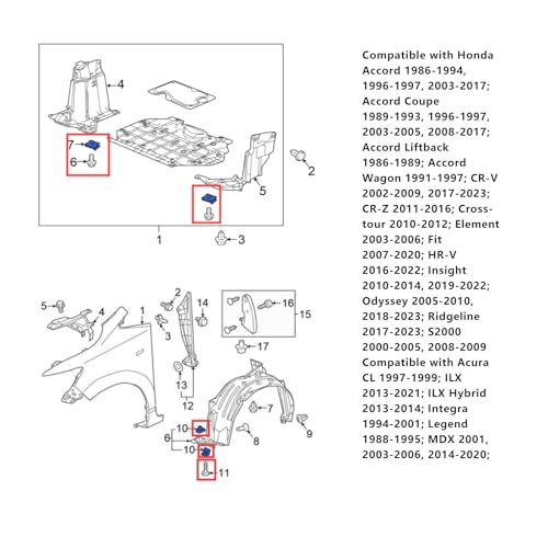 Image of 20Pcs Fender Liner Splash Guard Fixing Screws U-Nuts Set 90308-SB2-013 90114-SE0-000 Compatible with Honda Accord 1986-1994