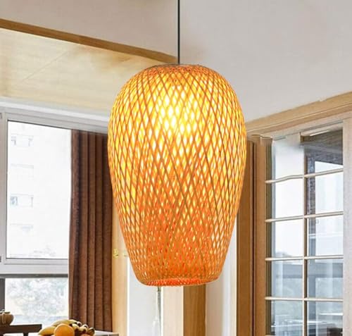 GUANSHAN Handgewebte Bambus Pendelleuchte Doppelschichtiger Lampenschirm...