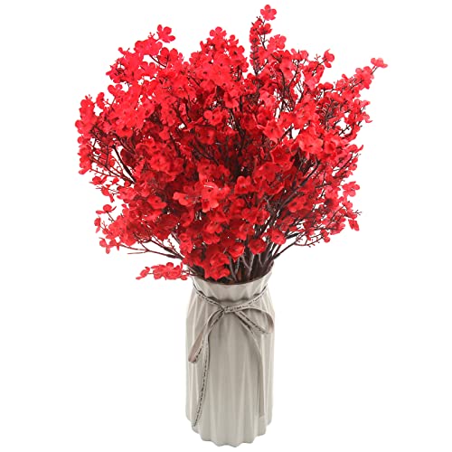 Hananona 10 Pcs Babys Breath Artificial Flowers Real Touch Fabric Cloth Fake Red Flowers Silk Plants For Home Decor Indoor Floral Arrangement Table Centerpieces Festival Party Decor (Red, 10) #TOP2