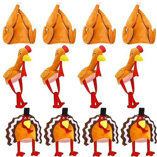 Tradder 12 Pack Thanksgiving Turkey Hats 3 Designs Roasted, Long Legs & Spread Tail Styles Funny Hat for Turkey Halloween Costume