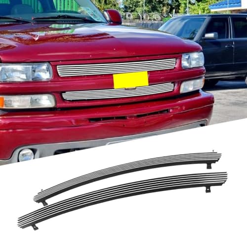 Chrome Front Grill Grille fits 1999-2002 Chevy Silverado 1500/2000-2006 Chevy Suburban Tahoe Aluminum Billet Grille Insert Polished（2pcs）