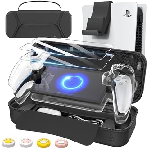 daydayup 14 in 1 Accessories Set Bundle Compatible with PS Portal Remote Player, Carrying Case & Charging Cable, Holder Stand with 2 Screen Protectors and 4 Thumb Grips, Black Cover