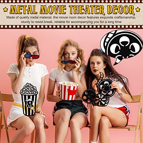 Hotop 5 Pieces Metal Movie Theater Decor Home Room Cinema And Popcorn Wall Art Reel Sign Action For Theme Party Decorations Office Studio #TOP3