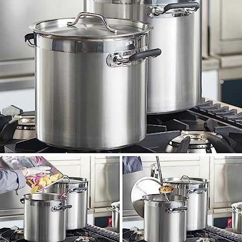 CURTA 12 Quart Large Stock Pot with Lid, 18/8 Stainless Steel Cooking Pot, Commercial Cookware for Soup, Stew & Sauce, 3-ply Construction Base, Riveted Silicone Handle. - Image 6
