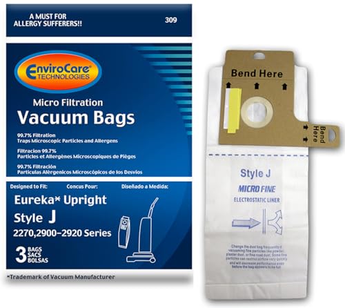 EnviroCare Replacement Micro Filtration Vacuum Cleaner Dust Bags made to fit Eureka Style J Uprights 3 Pack