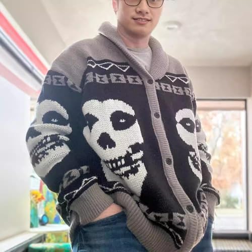 MOLERFO Womens Skull Graphic Cardigan Skeleton Sweater Goth Oversized Button Down Knit Long Sleeve Unisex Outwear Coats3