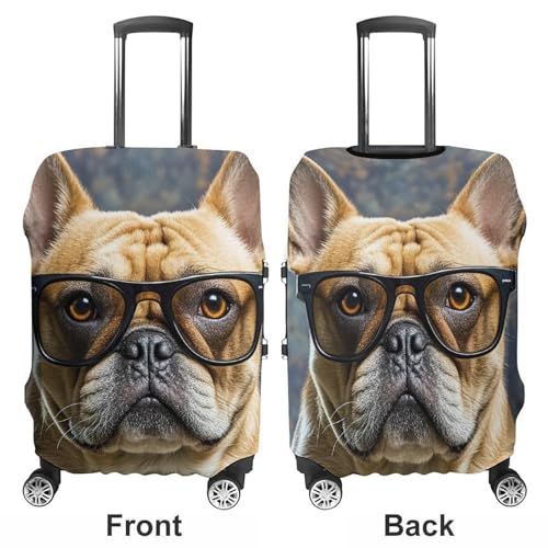 French Bulldog Wearing Sunglasses Printed Luggage Cover Protector, Fits 18-32 Inch Luggage3