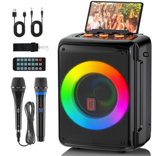 Karaoke Machine with 2 Microphones, Portable Bluetooth 5.3 Karaoke Speaker for Adults, Home Party Speaker with DJ Light for Outdoor, Events, Gathering, PA System Support TV Connectivity