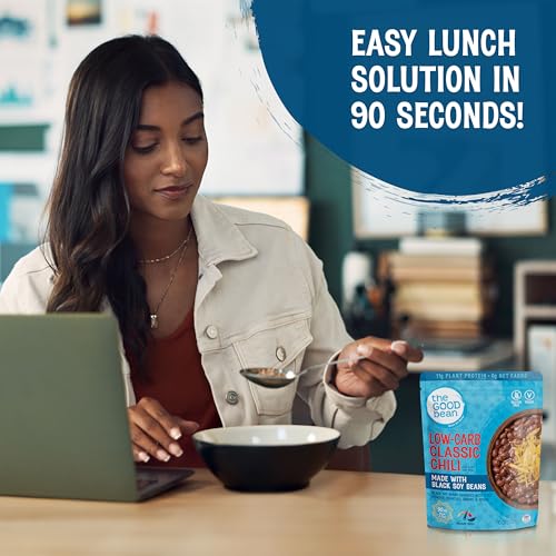 Image of The Good Bean Heat and Eat Pouch - Low-Carb Classic Chili - (4 Pack) 10 oz Pouch - Simmered Black Soybeans with Chili Powder - Pre-Cooked Beans with Good Source of Plant Protein and Fiber