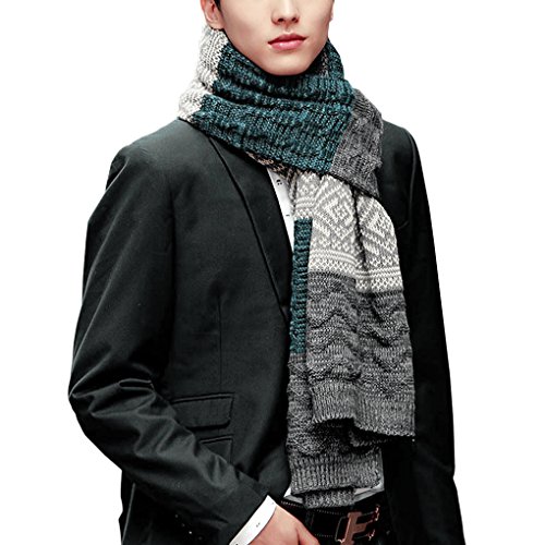 Echarpe Mode Unisexe Multicolore pour Printemps Hiver Echarpe Fil de Laine Echarpe Chaude Epaisse Version Coréenne Foulard Homme Foulard Douce Comme Cachemire Couleur- Gris et Bleu Cover