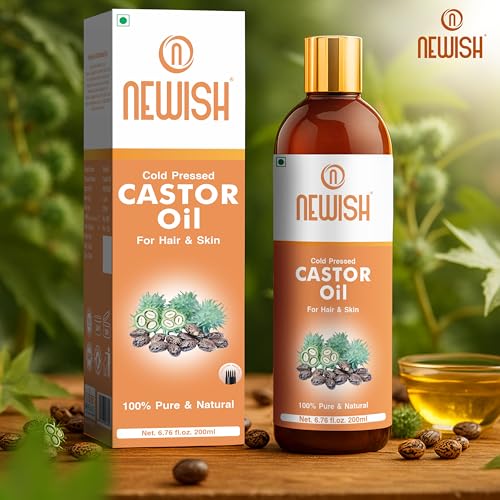 Image of Newish Cold Pressed Castor Oil for Hair Growth, Skin & Eyebrows |Pure & Organic Arandi Oil |Promotes Thicker, Longer Hair & Repairs Cracked Heels - 200ml