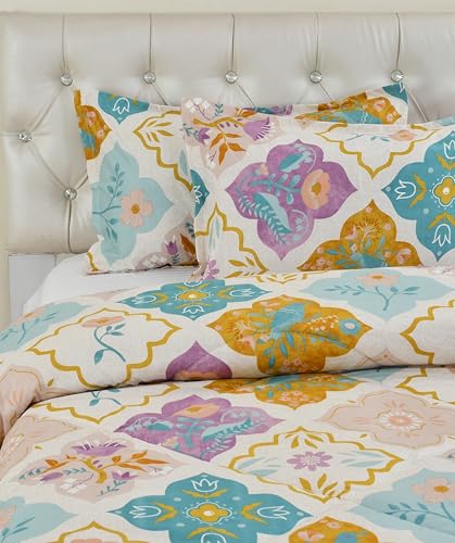 Image of VOMZER Super Soft Microfiber All-Season King Size AC Comforter (90x95 Inches) | Duvet for Double Bed with 1 Flat Bedsheet (90x100 Inches) 2 Pillow Covers | 4 Piece Comforter Bedding Set Bird Flower