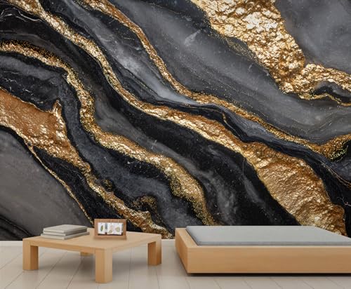 FELIAOQ - Marble Wall Mural, Black Gold Marble Mural Wallpaper,