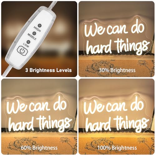 Image of We Can Do Hard Things Neon Sign Warm White Dimmable LED Neon Signs for Kids Bedroom Inspirational Letter Neon Light for Office Classroom Lights up Signs For Wall Decor