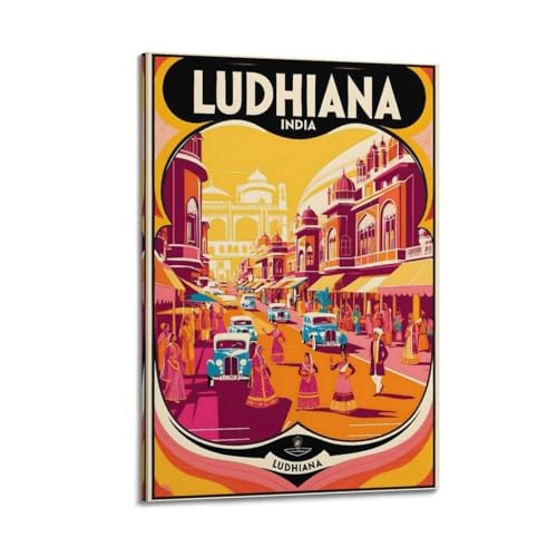 Poster Ludhiana India 30x45cm avec cadre photo de rue animee decoration murale style vintage