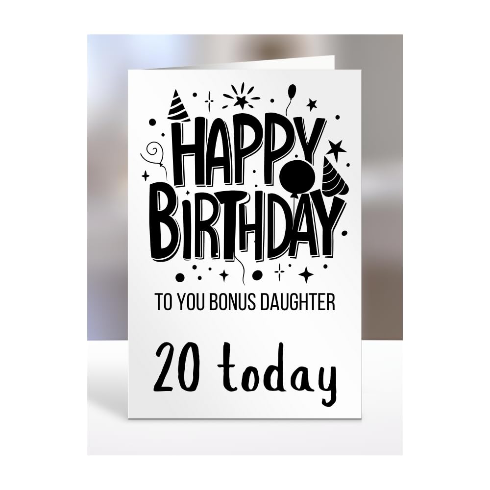 20th birthday card for Bonus Daughter, gifts for girl, girls, boy, boys, gift, presents, female, male, him, her, men, women, Happy birthday to you, 20 years old today, A5-275_34
