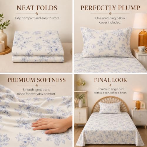 Image of BSB HOME 240 TC Premium Single Bed Bedsheet, Soft Floral Printed Bed Sheet, Elegant Cotton-Look Bedding with Stylish Floral Pattern Bedsheet for Bedroom, 60 x 90 Inches (152 x 229 cm) - Pearl