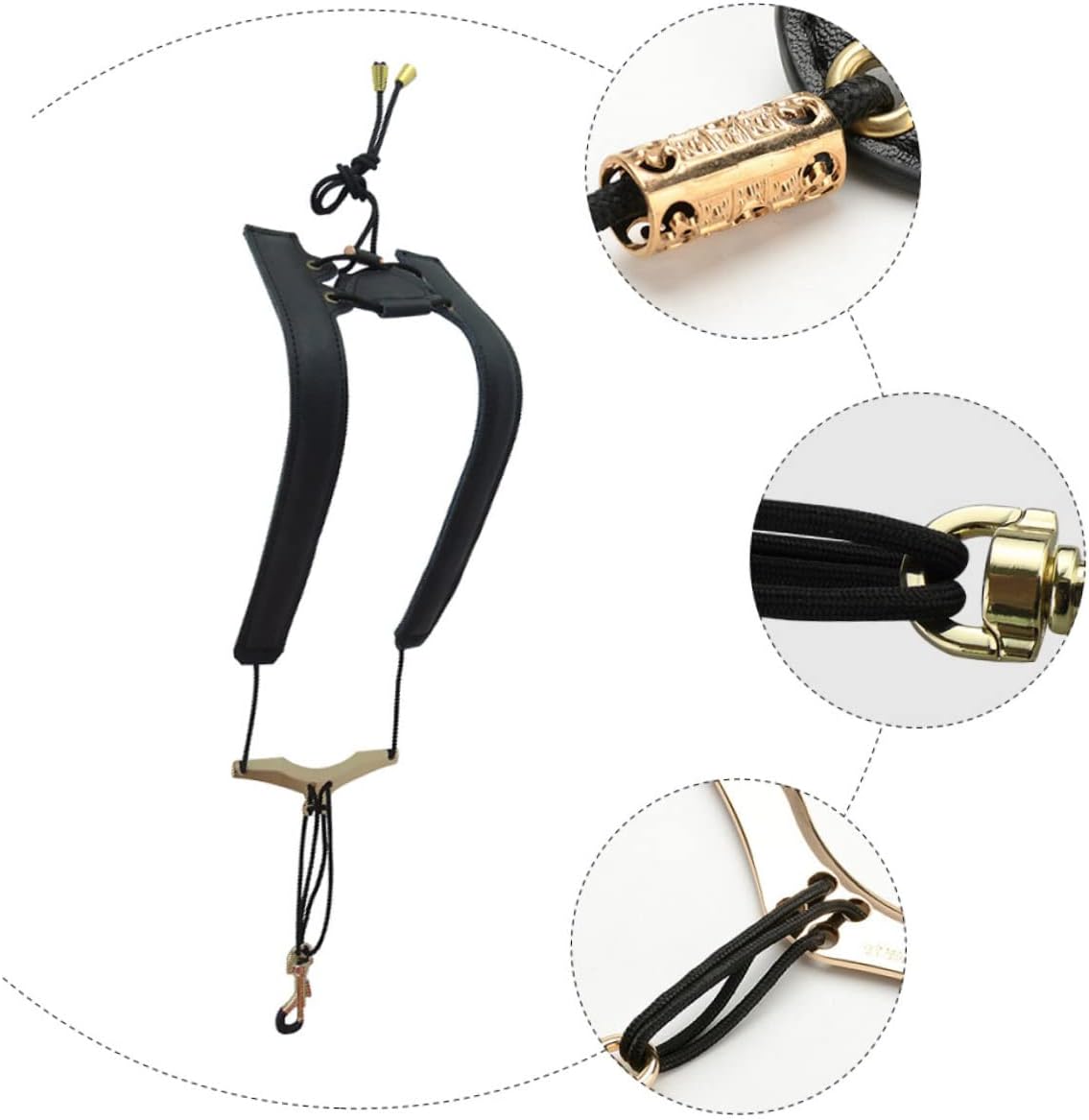 Vaguelly Genuine Leather Saxophone Harness Strap Soft Durable Shoulder Belt for Alto and Tenor Players Relieves Neck Pressure for Professionals and Beginners Black