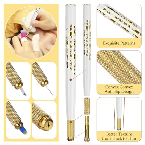 ATOMUS Flower Microblading Pen Kit White Tattoo Eyebrow Manual Pen 1set Mark Pen 10pcs 18U/9PIN/3RL Eyebrow Microblades 10pcs Pigment Holder with Sponge - Image 3