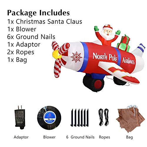 Chuang 8 Ft Wide Christmas Inflatable Santa Flying Plane Blown Up For Yard Decoration Built-In Led For Outdoor Indoor Lawn Patio Garden Party Family Vacation #TOP4