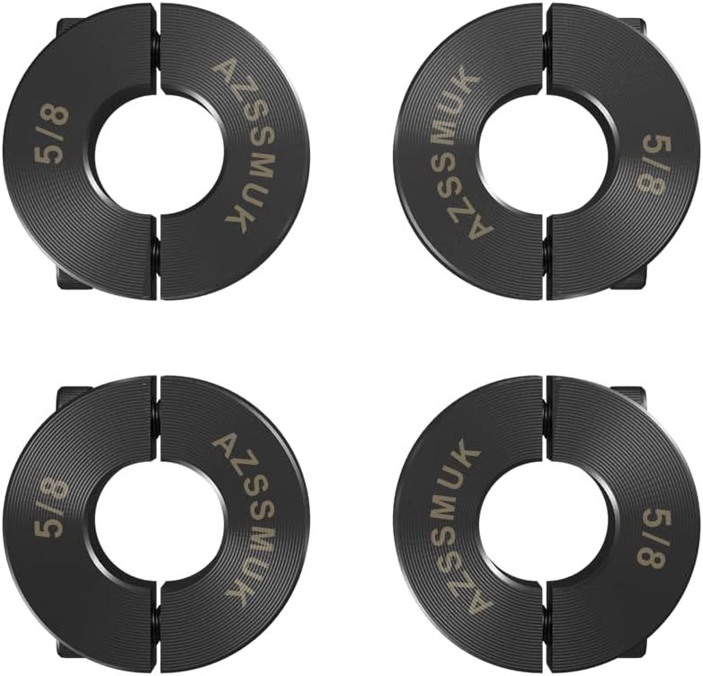 AZSSMUK 5/8" Bore Double Split Clamp-On Shaft Collars of Carbon Steel with Black Oxide Coating with Set Screw 4-packed