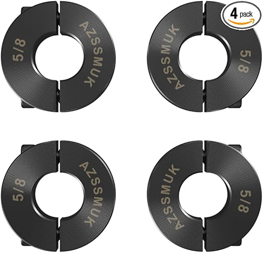 AZSSMUK 5/8" Bore Double Split Clamp-On Shaft Collars of Carbon Steel with Black Oxide Coating with Set Screw 4-Packed
