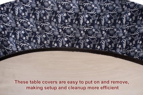 Image of The Furnishing Tree Round Elastic Fitted Dining Table Cover WxL 36x36 Inches Self Pattern Blue