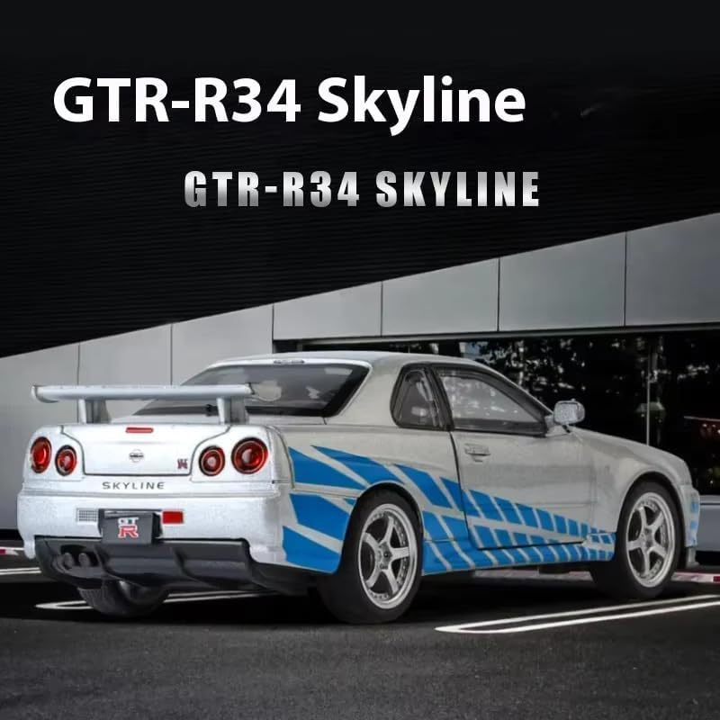 Image of 1:24 Nissan GTR Skyline R34 Diecast Metal Pull Back Car Color Sent as per Stocks