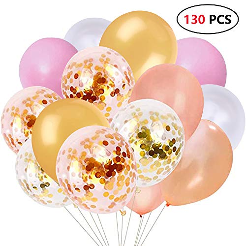 BENERAY Colorful Balloons Garland Arch Kit, 125pcs, Rose Gold + Gold + Pink + White + Confetti, for Birthday, Party, Christmas, Wedding, Anniversary and Vacation