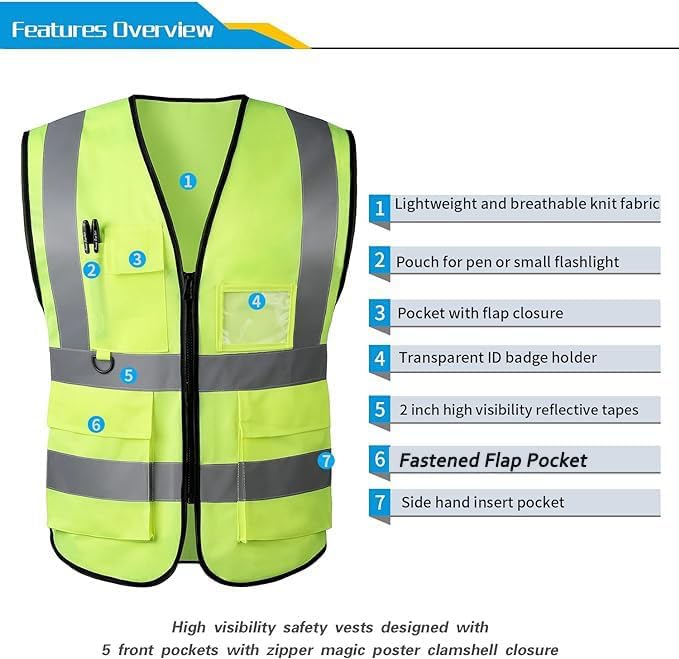 Miniatura 2 de Chaleco reflectante de seguridad cumple con ANSI 2 clase chaleco de neón transpirable chaleco de alta visibilidad para exteriores