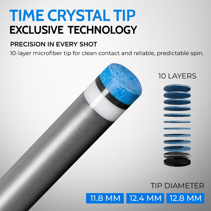 RHINO Nebula 2 Billardqueue – Premium-Kohlefaser-Schaft & Verbundkolben Time Crystal Tip Pro Taper Design 3/8-8 Gelenk, Wrapless Low Deflection Pool Queue