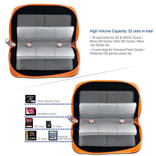 Memory Card Case - Carrying Case Suitable For Micro Sd, Mini Sd And 4X Cf, Card Holder Bag Wallet For Media Storage Organization (Orange) #TOP2