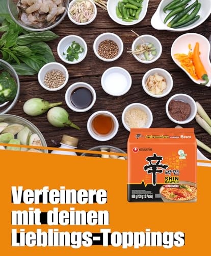 Nong Shim Instantnudeln Kimchi Ramyun – Koreanische Ramen Suppe - schnelle Zubereitung – 1er Multipack - 5 x 120g