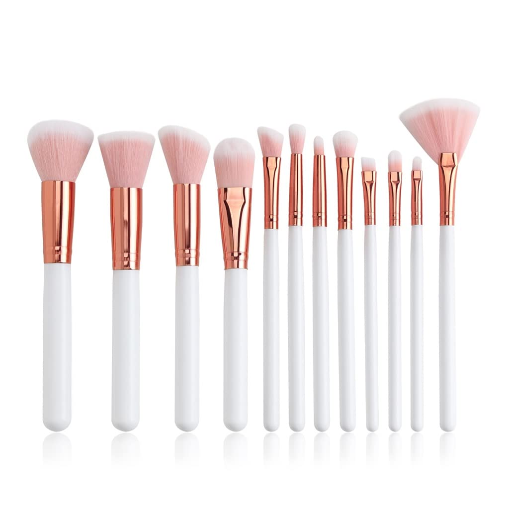 12 Pezzi Set di pennelli per Trucco Professionale Fondotinta in Polvere Evidenziare Contorno Ombretto Sopracciglio Pennelli per Capelli Morbid