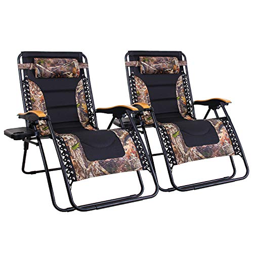 MFSTUDIO Oversized Zero Gravity Chair XL Patio Recliners Padded Folding Chair with Cup Holder, Extra Wide Chaise Lounge for Poolside Outdoor Yard Beach, Set of 2 - Camouflage MFSTUDIO Oversized Zero Gravity Chair XL Patio Recliners Padded Folding Chair with Cup Holder, Extra Wide Chaise Lounge for Poolside Outdoor Yard Beach, Set of 2 - Camouflage