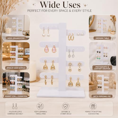 Image of morel JEWELS EARRING ORGANIZER - EARRING HOLDER WITH 24 HOLES FOR STUDS, EARRINGS DISPLAY STORAGE STAND WHITE WITH ACRYLICS BASE.PACK OF 2