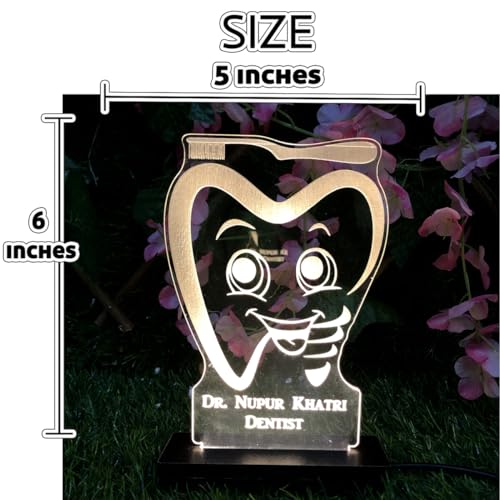 Image of PRINTKART Doctors Name and Designation, Personalised LED Doctors Name Gifts, 3D Illusion Lamp Gift for Doctor, Laser Cut, (Material:- Acrylic Transparent, Size:- 6 x 4 Inches) (Dentist-1)