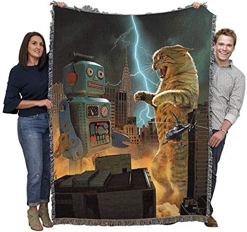 Pure Country Weavers Catzilla Vs Robot Vincent HIE Blanket Throw Woven from Cotton