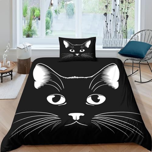Housse de couette chat 3D parure de lit simple microfibre 135x200cm douce - 2