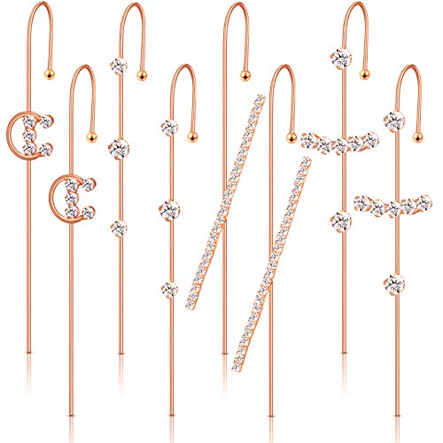 8 Pieces Ear Cuff Wrap Crawler Hook Earrings with Box Cubic Zirconia Ear Crawler Simple Cuff Earrings for Women Girls Chirstmas Birthday Valentines Day (Rose Gold)