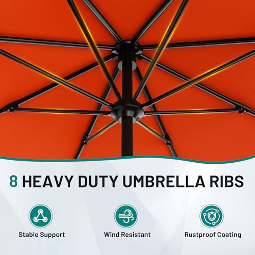 Image of AreShark 9 FT Patio Umbrella for Outdoor, Outdoor Table Umbrella with Push Button Tilt and Crank, Outdoor Patio Umbrellas with 8 Sturdy Ribs for Market, Garden, Pool (Orange)