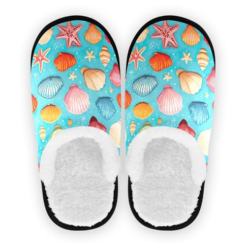 Seashell Starfish Indoor Slippers for Women and Men, Washable Non-Slip Home Shoes with Storage Bag for Travel Spa 20857673