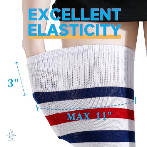 Image of Kayhoma Extra Long Cotton Stripe Thigh High Socks Over the Knee High Plus Size Stockings