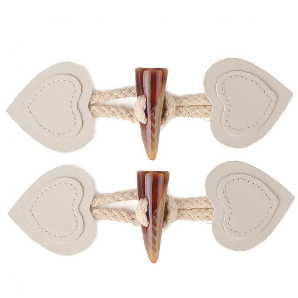 Haowul Beige 2 Pairs Toggle Buttons Pu Leather Horn Toggle Clasps Duffle Coat Closure Cord Cardigan Fasteners Clasp For Clothes Diy Decoration