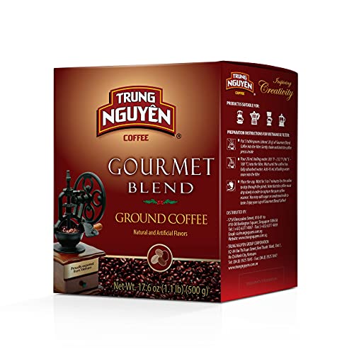 TRUNG NGUYEN LEGEND GOURMET BLEND Premium Roasted Ground Coffee - Chocolate and Fruity Flavor by Robusta & Arabica Coffee Beans Blend - French Roast with Low Acidity (500g/Box)