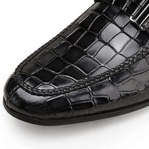 Image of Classic Leather Dress Shoes for Men, Premium Alligator Printed Bussiness Dress Slip on Loafer for Mens