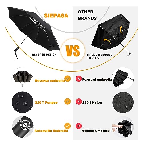 Image of SIEPASA Windproof Travel Compact Umbrella-Automatic Umbrellas for Rain- Folding Umbrella, Travel Compact Umbrella.(Inverted /Black)