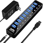 atolla Hub USB Alimenté 3.0 avec 10 Ports USB 3.0, Hub USB avec Interrupteurs Individuels et Adaptateur d'Alimentation 12V/2.5A Extension USB pour MacBook, Mac Pro/Mini, iMac et Plus.